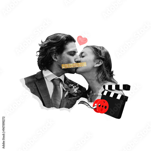 Billede på lærred Png romance movie entertainment collage, transparent background