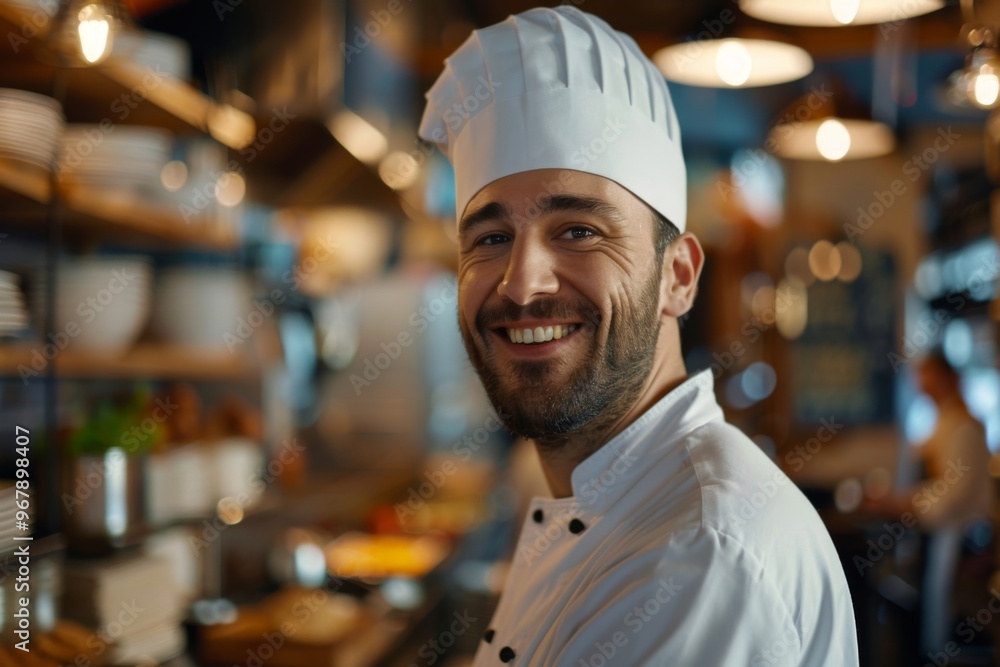Portrait of a smiling American chef in commercial kitchen Portrait of a smiling American chef in commercial kitchen