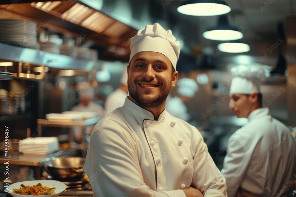 Portrait of a smiling American chef in commercial kitchen Portrait of a smiling American chef in commercial kitchen