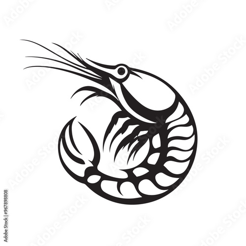 Shrimp in cartoon, doodle style . Image for t-shirt, web, mobile apps and ui. Isolated 2d vector illustration in logo, icon, sketch style, Eps 10, black and white. AI Generative