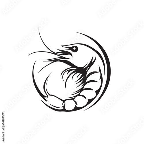 Shrimp in cartoon, doodle style . Image for t-shirt, web, mobile apps and ui. Isolated 2d vector illustration in logo, icon, sketch style, Eps 10, black and white. AI Generative
