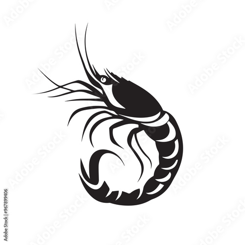 Shrimp in cartoon, doodle style . Image for t-shirt, web, mobile apps and ui. Isolated 2d vector illustration in logo, icon, sketch style, Eps 10, black and white. AI Generative