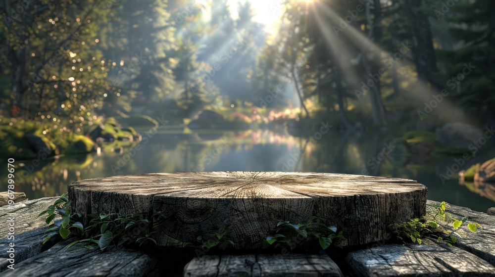 A wooden stump sits in front of a body of water A wooden stump sits in front of a body of water