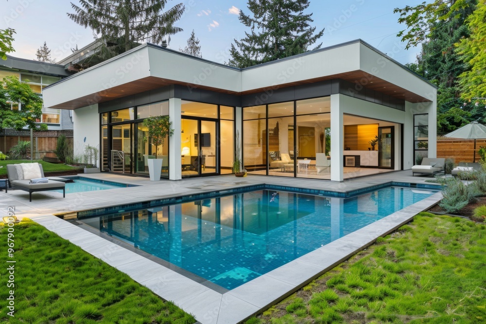 Fototapeta premium Small modern design home with backyard pool