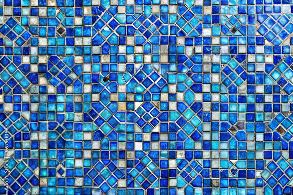 Fototapeta premium Vintage blue mosaic tile wall with abstract pattern