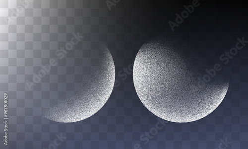 Circle sphere shadows from different angles. Noise grain background, pointillism dots gradient or dotwork pattern, vector stipple effect. Grain noise halftone or grainy texture or dotwork grain noise