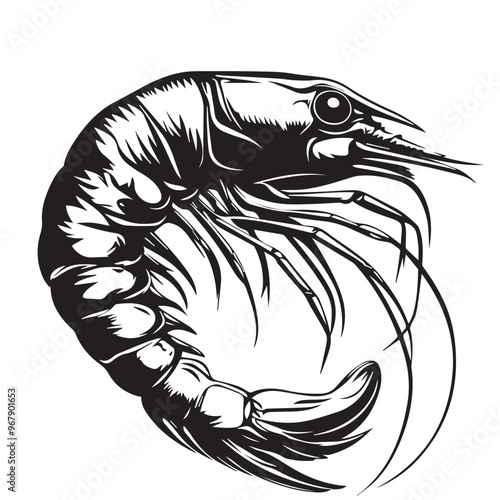 Shrimp in cartoon, doodle style . Image for t-shirt, web, mobile apps and ui. Isolated 2d vector illustration in logo, icon, sketch style, Eps 10, black and white. AI Generative