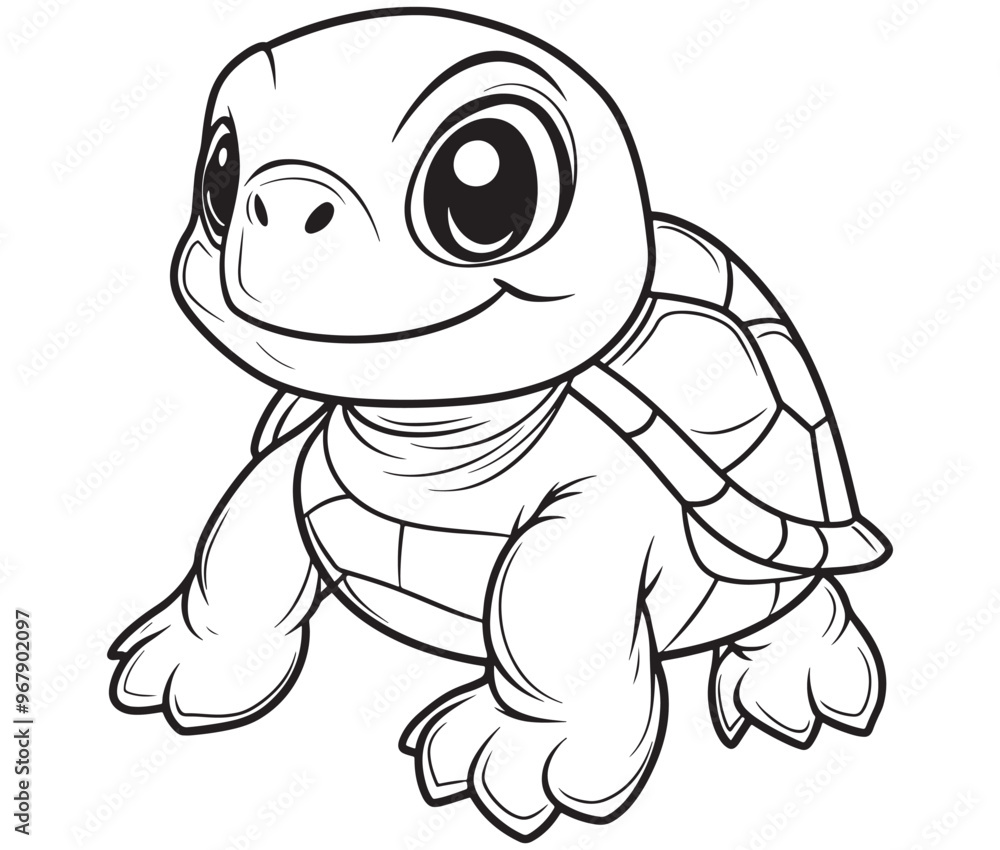 Obraz premium Coloring book with character kids turtle outline illustration