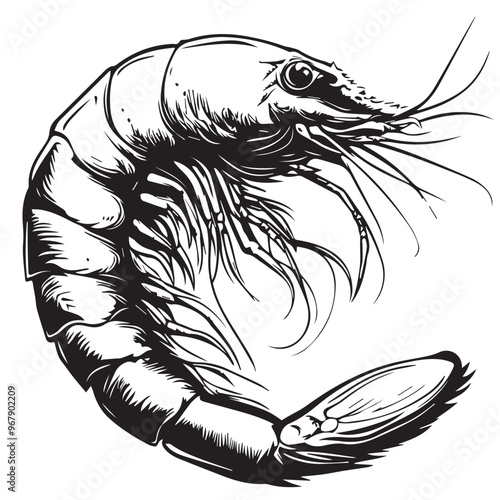 Shrimp in cartoon, doodle style . Image for t-shirt, web, mobile apps and ui. Isolated 2d vector illustration in logo, icon, sketch style, Eps 10, black and white. AI Generative