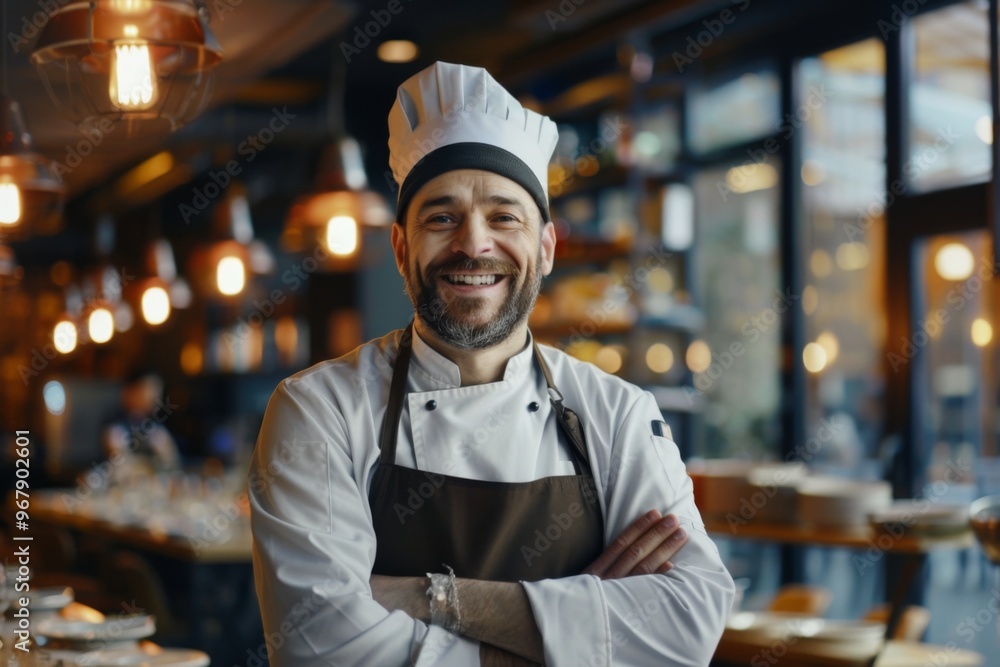 Portrait of a smiling American chef in commercial kitchen Portrait of a smiling American chef in commercial kitchen