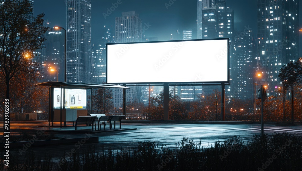 Blank Billboard in a Cityscape at Night Blank Billboard in a Cityscape at Night