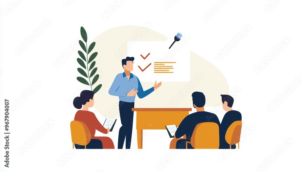 A lecturer leading a class or seminar, with participants taking notes and watching a projected presentation, highlighting the importance of continuous learning and growth A lecturer leading a class or seminar, with participants taking notes and watching a projected presentation, highlighting the importance of continuous learning and growth