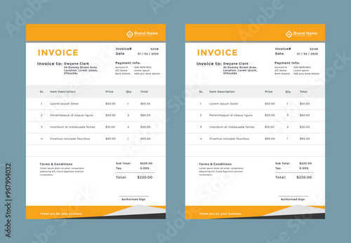 Invoice minimal design template. Bill form business invoice accounting. Modern and creative corporate business invoice template | Company business invoice template