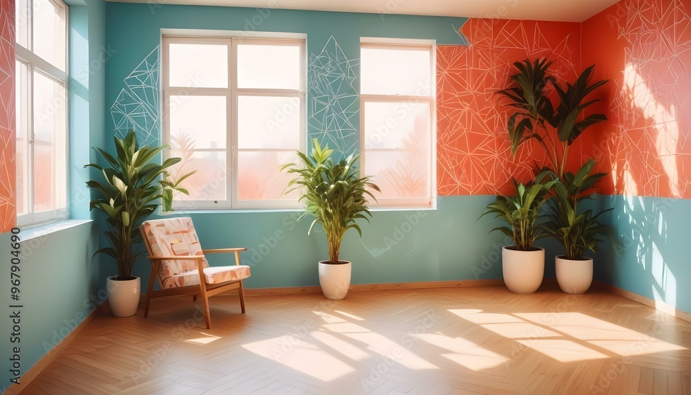 Photo interior modern design room 3d illustration; Photo interior modern design room 3d illustration;