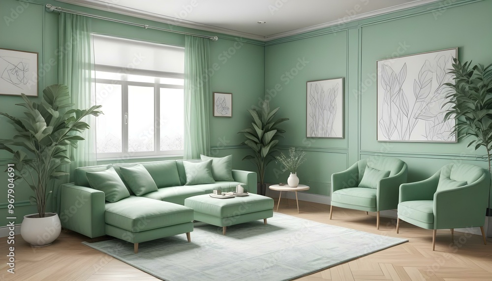 Photo interior modern design room 3d illustration; Photo interior modern design room 3d illustration;