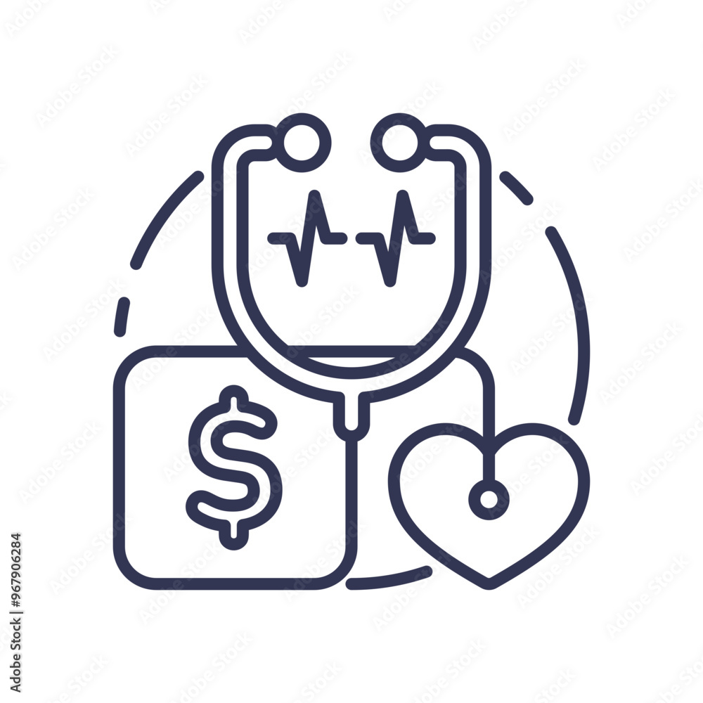 Illustration of medical billing with stethoscope, dollar sign, and heart symbolizing healthcare costs and financial management. Illustration of medical billing with stethoscope, dollar sign, and heart symbolizing healthcare costs and financial management.