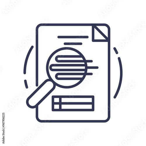 Illustration of a document with a magnifying glass, symbolizing detailed analysis and scrutiny.