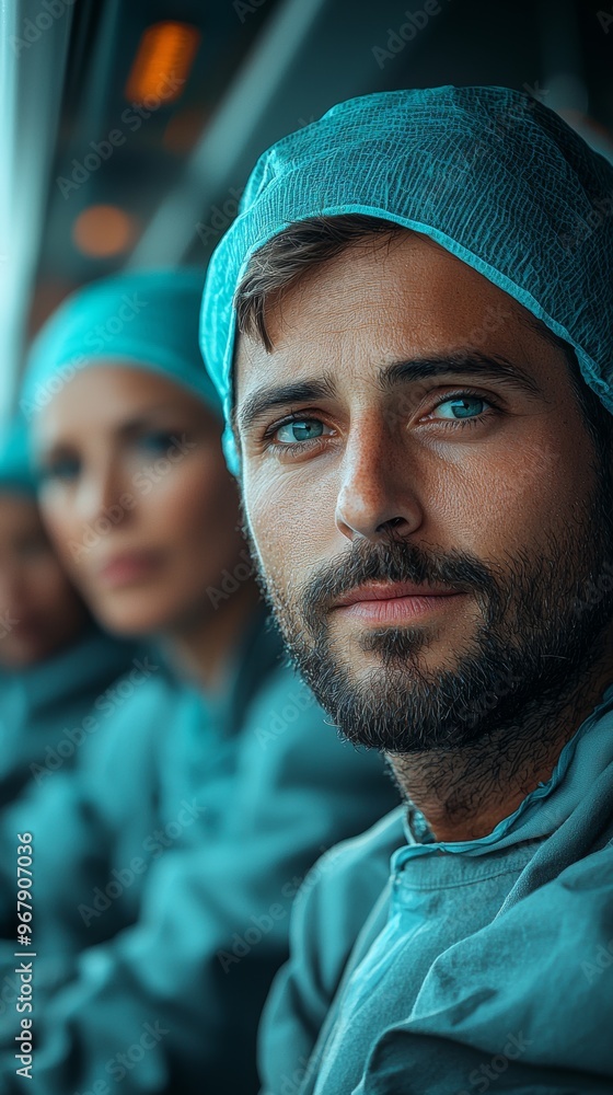Man wearing blue medical scrubs and a surgical cap, with a confident expression, staged in a hospital environment. His demeanor represents professionalism and confidence in his role. Man wearing blue medical scrubs and a surgical cap, with a confident expression, staged in a hospital environment. His demeanor represents professionalism and confidence in his role.