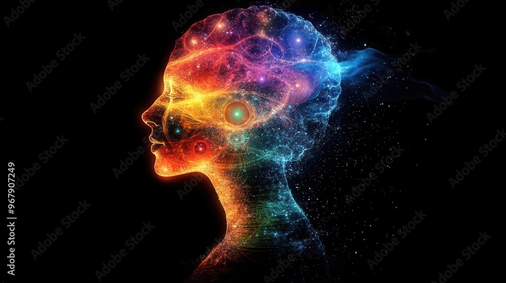 Brain made of interconnected chakras, each chakra representing different aspects of consciousness, chakra brain, holistic thinking Brain made of interconnected chakras, each chakra representing different aspects of consciousness, chakra brain, holistic thinking
