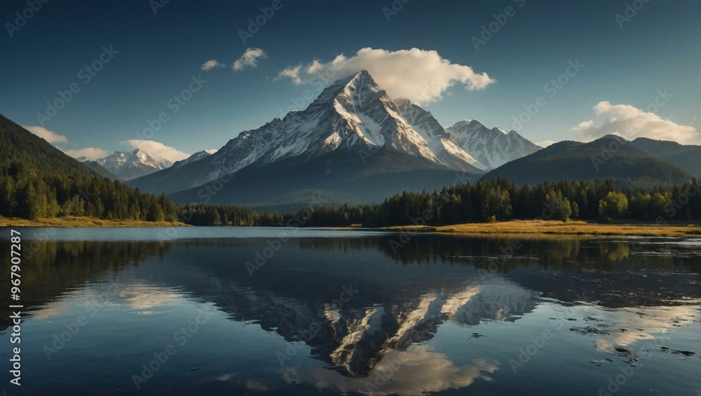 Majestic mountains tower over a tranquil landscape, evoking wonder and serenity. Majestic mountains tower over a tranquil landscape, evoking wonder and serenity.
