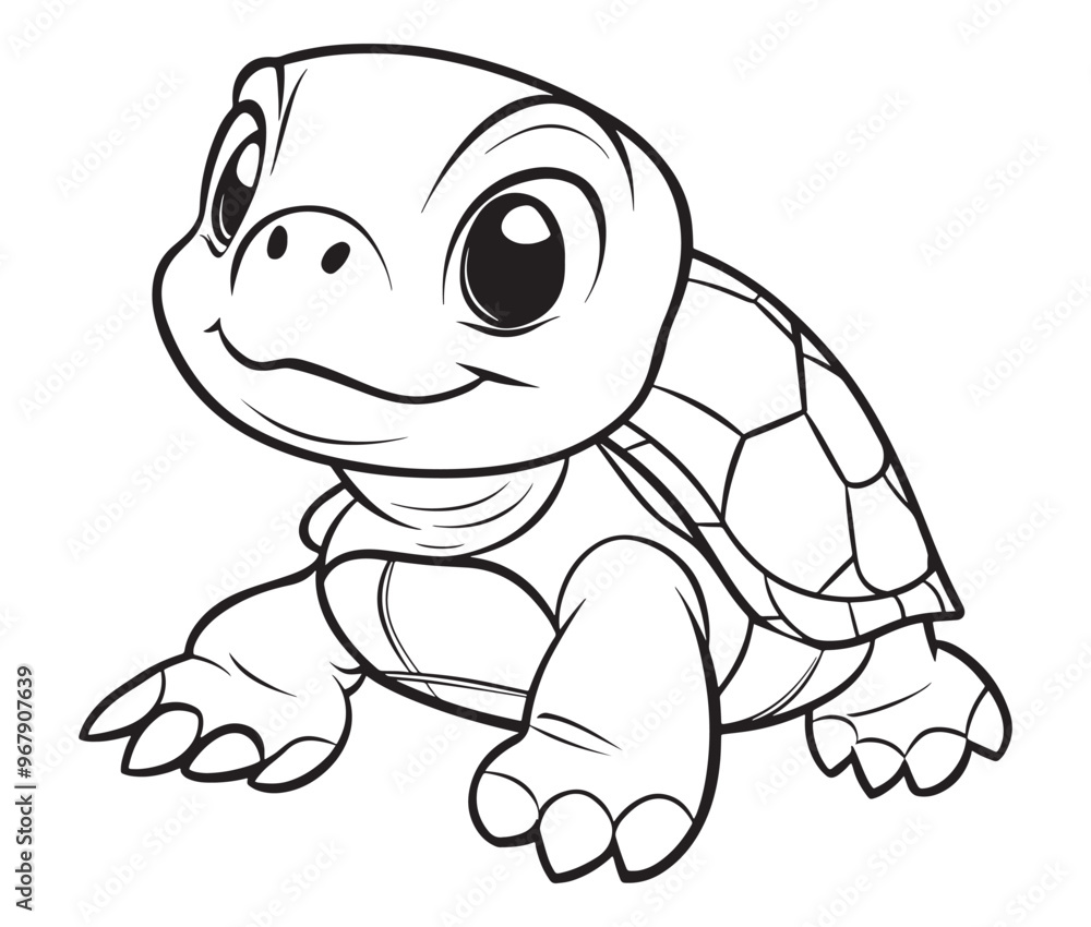 Obraz premium Coloring book with character kids turtle outline illustration