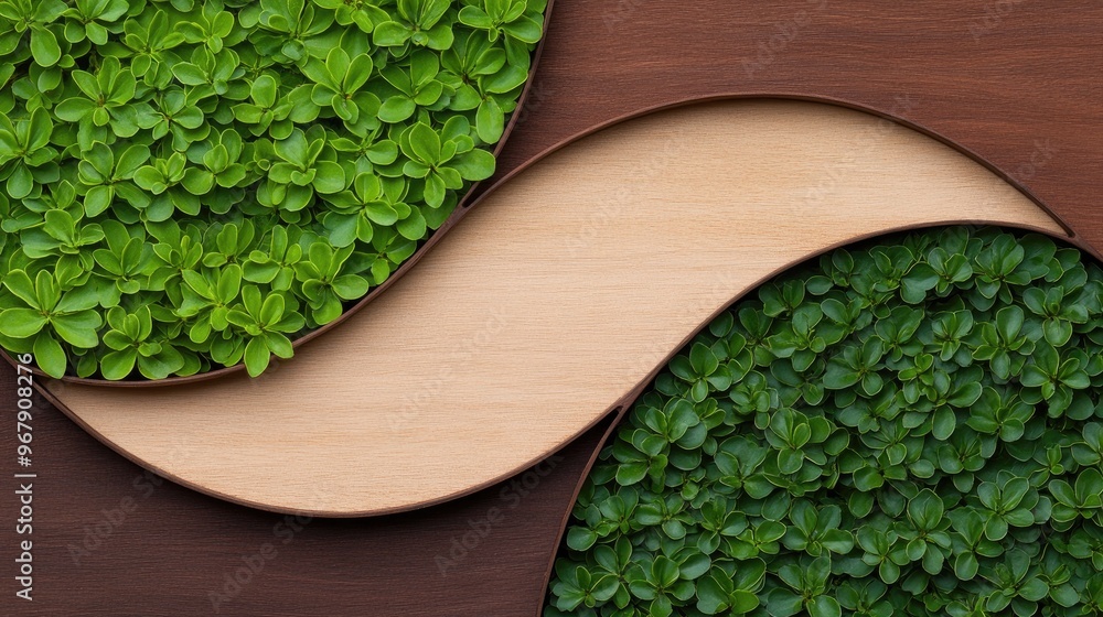 Fototapeta premium Green Leaf Frame on Wood Background