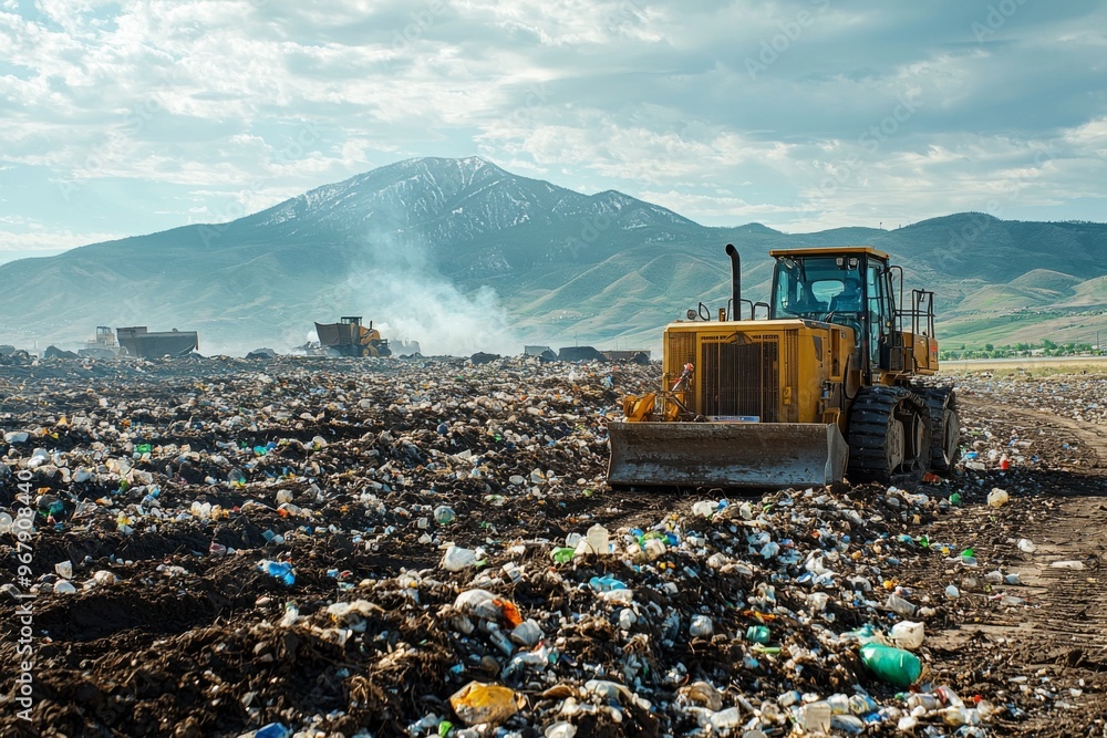 Waste landfill illustration created with Generative AI Waste landfill illustration created with Generative AI