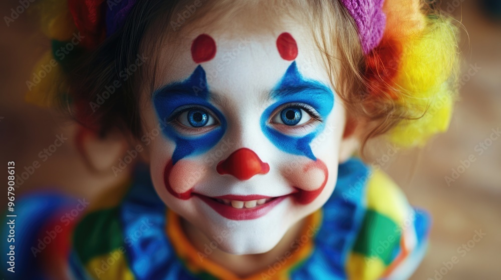 Joyful performer: cute children clown, young audiences with cheerful acts, balloon animals, playful tricks, happiness and excitement at parties and celebrations Joyful performer: cute children clown, young audiences with cheerful acts, balloon animals, playful tricks, happiness and excitement at parties and celebrations