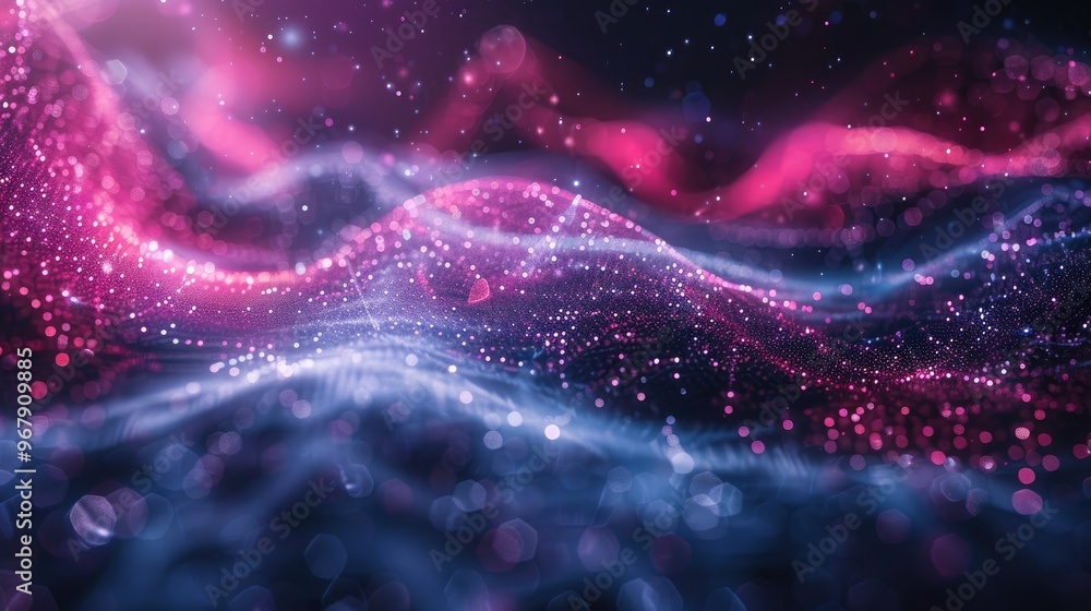 Abstract digital wave backdrop with particles in pink and blue, ideal for futuristic, technology, and science themes. Abstract digital wave backdrop with particles in pink and blue, ideal for futuristic, technology, and science themes.