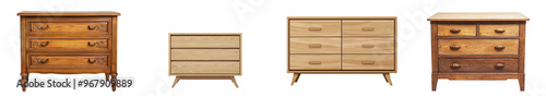 Interior design furniture isolated on a transparent background. Wooden sideboard with drawers. photo