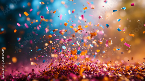 Vibrant confetti bursting against a radiant backdrop, ideal for all your celebratory needs