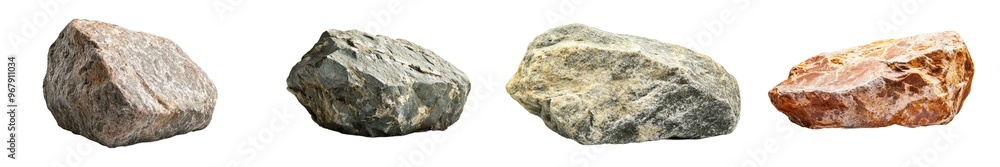 Obraz premium Object for garden and landscape design with a cut out of a natural rough solid grey stone isolated on a white background