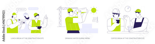 Builder daily routine abstract concept vector illustrations.