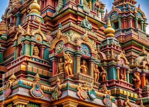 Wallpaper Mural Southern Indian temple carvings secondary ornate mood intricate style sculptural technical relief carving color brown gold red concept devotion spirituality Torontodigital.ca