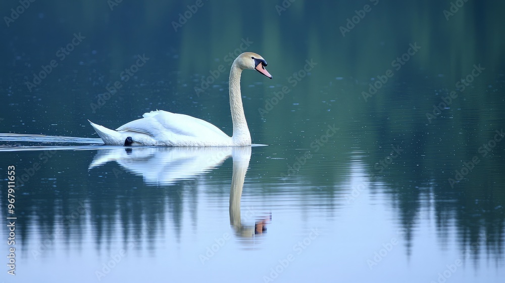 Elegant Swan Reflecting on a Serene Lake Elegant Swan Reflecting on a Serene Lake