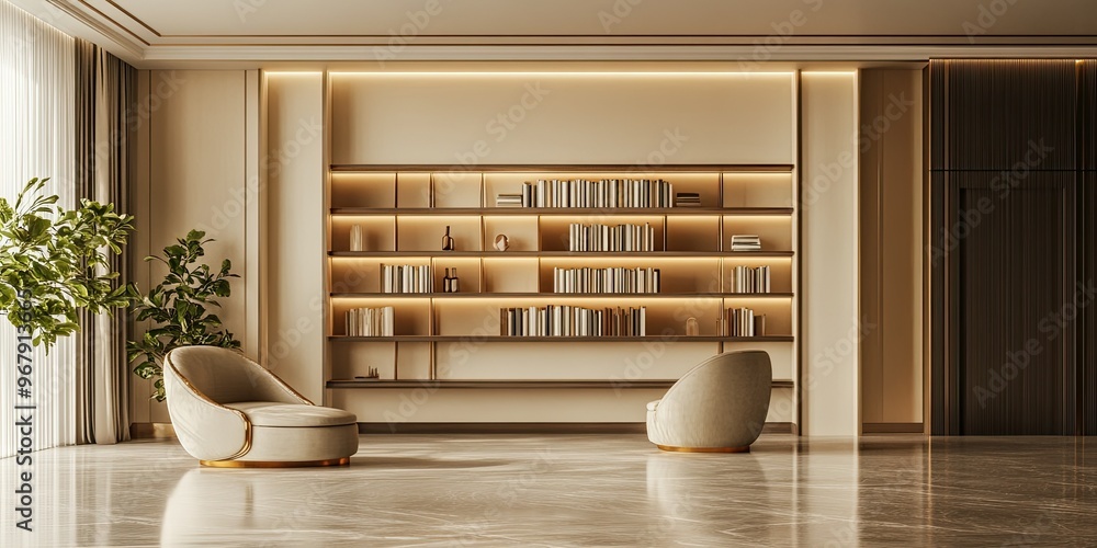 modern interior design cream reading room with luxury wall bookshelf and beautiful elegant floor modern interior design cream reading room with luxury wall bookshelf and beautiful elegant floor