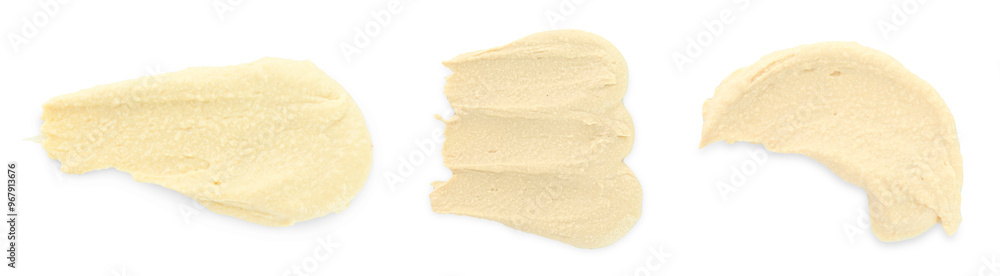 Tasty hummus on white background, top view Tasty hummus on white background, top view