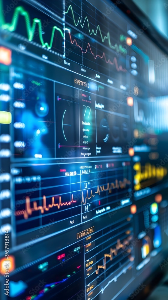 Digital healthcare dashboard displaying vital signs and patient data for informed medical decisions Digital healthcare dashboard displaying vital signs and patient data for informed medical decisions