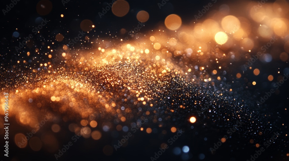 Naklejka premium Glittering golden light with bokeh on dark background