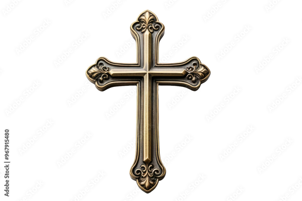 custom made wallpaper toronto digitalSingle flat bronze metal cross, centered, full-body isolation against a pristine white background, high-resolution stock photography, emphasis on texture and reflective qualities of metal