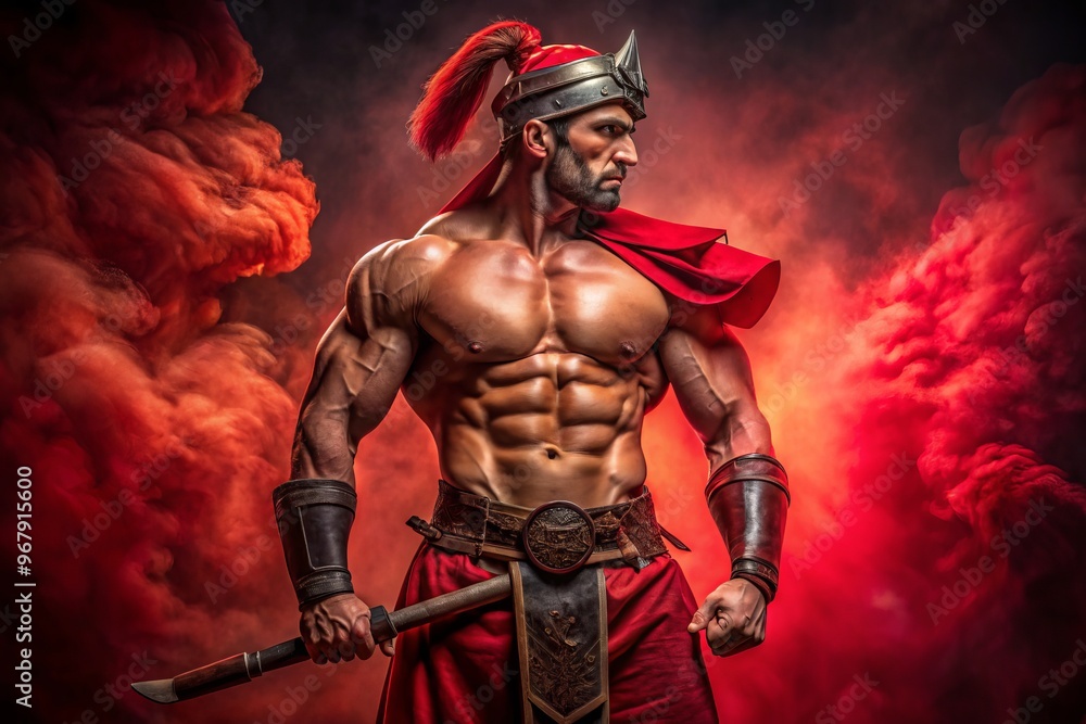 Fototapeta premium strong powerful posture warrior strength determination bold red