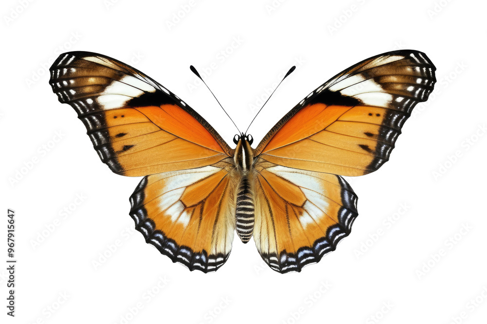 Single flying plain tiger butterfly, centered, full body, isolated on a white background, ultra-realistic, high-quality stock photo, dramatic lighting, ultra-clear Single flying plain tiger butterfly, centered, full body, isolated on a white background, ultra-realistic, high-quality stock photo, dramatic lighting, ultra-clear