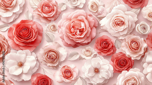 Stylish Seamless Roses Pattern with Muted Red Petals and Green Leaves for Elegant Decor