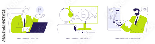 Cryptocurrency trade abstract concept vector illustrations.