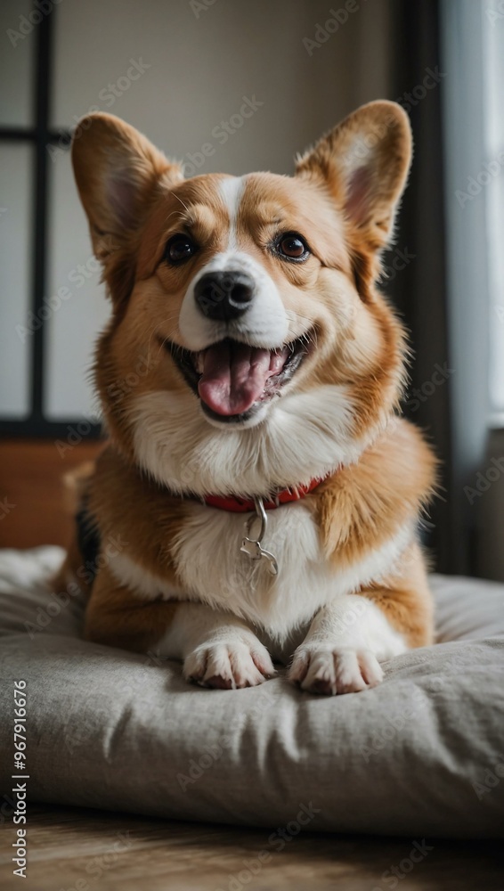 Portrait of a happy smiling Corgi dog in a home setting Portrait of a happy smiling Corgi dog in a home setting