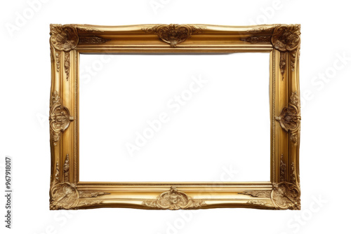 Vintage gold frame, single, centered, full-body, isolated against a pure white background, stock photo, high key lighting, minimalist style, ultra clear