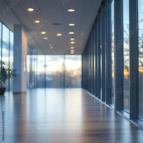 Wallpaper Mural Beautifully blurred modern office interior with floor-to-ceiling windows and soft ambient lighting Torontodigital.ca