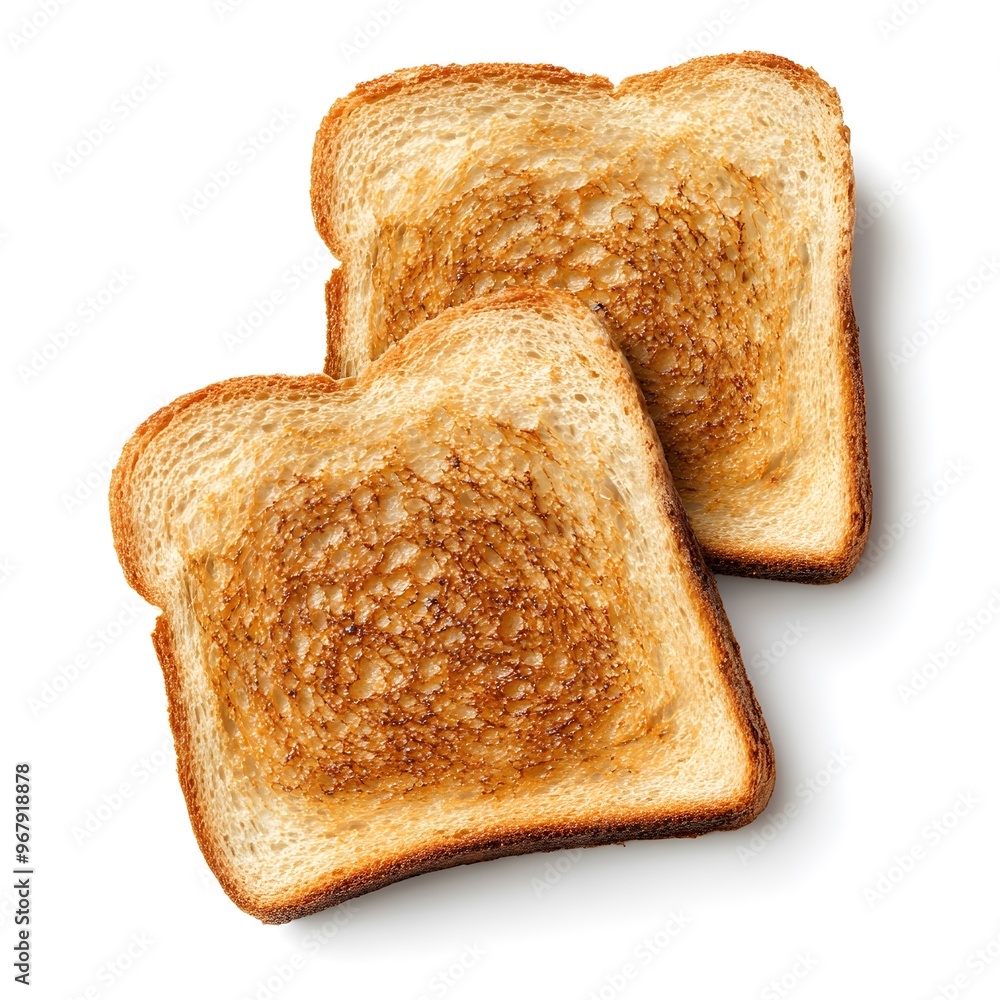 Two slices of toasted bread on a white background. Two slices of toasted bread on a white background.