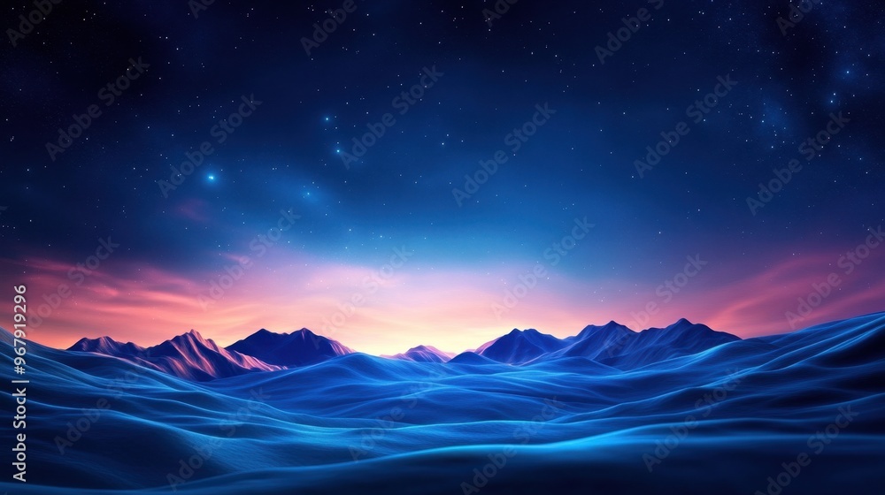A serene twilight landscape showcasing undulating hills beneath a starry sky with a gradient of blue and purple hues. A serene twilight landscape showcasing undulating hills beneath a starry sky with a gradient of blue and purple hues.