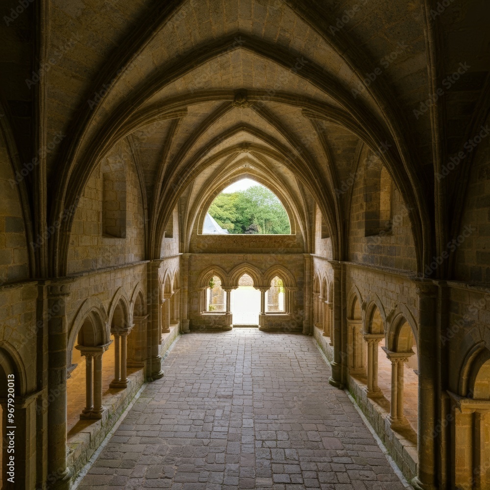 Cloister of a medieval abbey in daoulas in brittany in france Cloister of a medieval abbey in daoulas in brittany in france